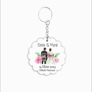 Nikah Hatırası MDF Ahşap Anahtarlık  a071