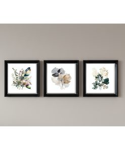 3 Lü Çerçeveli Pleksi Camlı Çiçek Temalı Tablo 20 xx20 cm