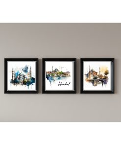 3 Lü Çerçeveli Plkesi Camlı İstanbul Temalı Tablo 20 xx20 cm