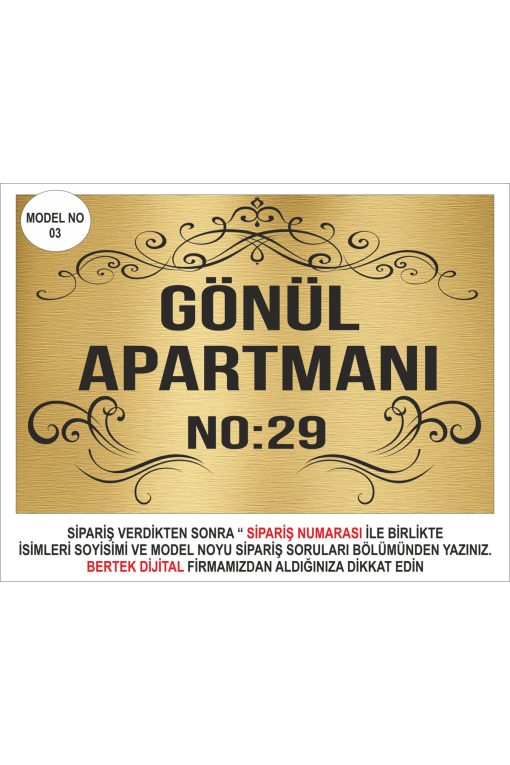 30 x 60 cm Kişiye Özel Gold Apartman Tabelası