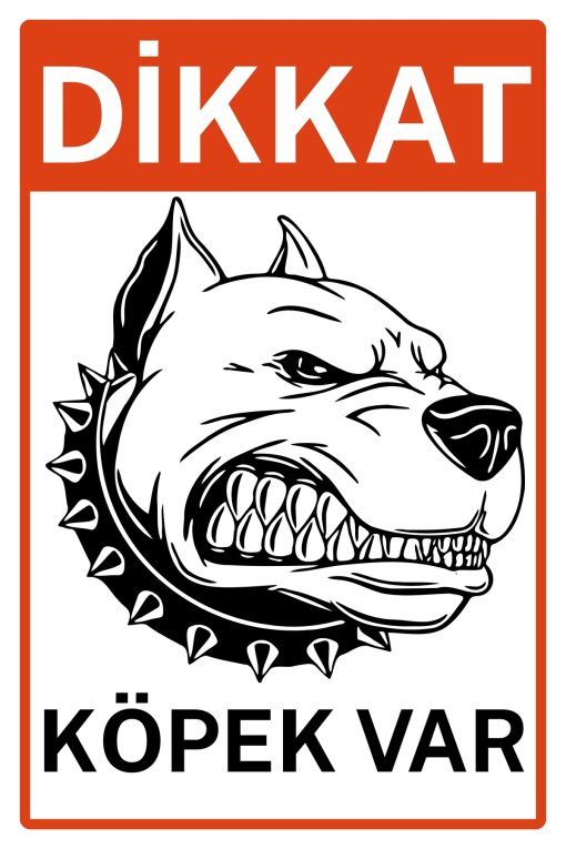 Kırmızı Beyaz Dikkat Köpek Var 20 cm x 30 cm 3 mm Dekota