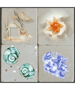 Taş Bardak Altlığı - 4lü Deniz Kabukları