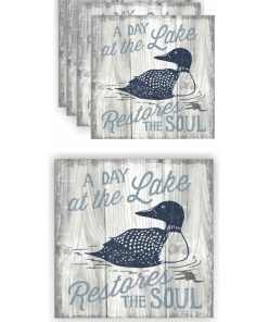 4 Adet Taş Bardak Altlığı - Göl Ve Ördek Tasarımlı