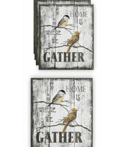 4 Adet Taş Bardak Altlığı - 4 Lü Ev Ve Kuşlar