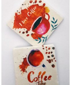 Coffee Tasarımlı Doğal Taş Bardak Altlığı 2 Adet