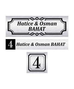 Metal 3'lü Set Kapı Isimliği Kapı Numarası Posta Kutusu Isimliği Gümüş