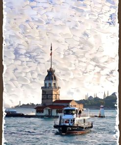 Kız Kulesi Retro Ahşap Poster Özel İstanbul Koleksiyonu -hbb