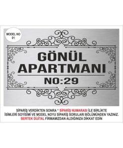 BERTEK DİJİTAL - GÜMÜŞ APARTMAN İSİMLİĞİ APARMAN TABELASI METAL ALİMİNYUM