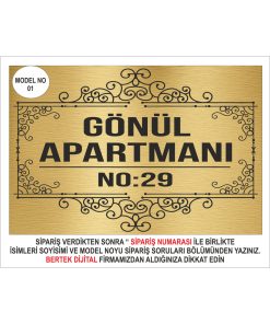 Bertek Dijital - Gold Site Apartman Isimliği Aparman Tabelası Metal Aliminyum