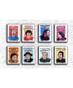 Yeşilçam Temalı 8 Parça Ahşap Tablo Seti