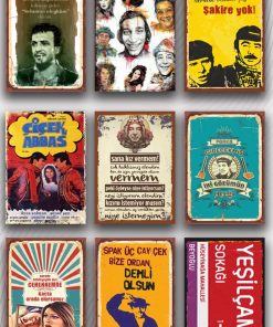 9 Parça Yeşilçam Temalı Ahşap Tablo Seti