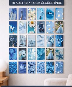 Mavi Temalı 30 Adet Duvar Poster Seti, Özel Tasarım, Oda Dekoru (BLUE01)