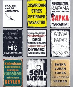 9 Parça Karışık Yazılı Ahşap Tablo Seti