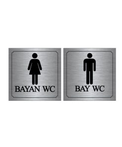 Bay-bayan Wc Yönlendirme Yazısı Metal Gümüş 2'li 10x10 Cm