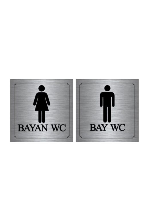 Bay-bayan Wc Yönlendirme Yazısı Metal Gümüş 2'li 10x10 Cm