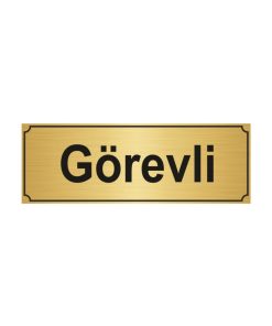Görevli Yönlendirme Levhası 7 cm x 20 cm Altın Renk Metal