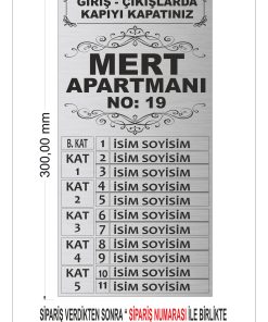 Bina - Site - Apartman Giriş Kapı Zil ve diafon isimliği apartman isimliği 15 CM X 30 CM