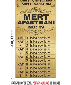 Bina - Site - Apartman Giriş Kapı Zil ve diafon isimliği apartman isimliği 15 CM X 30 CM