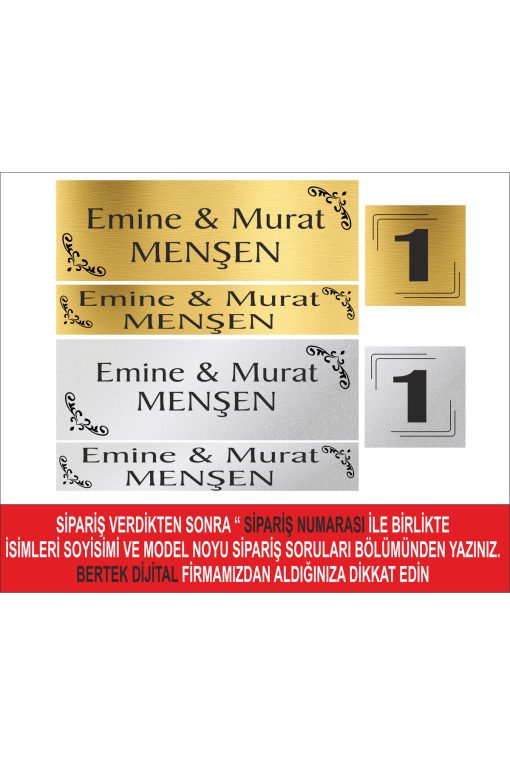 3 lü Bertek Dijital Gümüş / Gold Kapı Isimliği, Kapı Numarası Seti 07