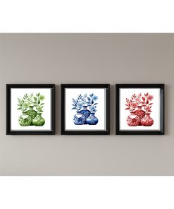 Çerçeveli Pleksi Camlı Vazolu Yaprak Temalı Tablo 20 x 20 cm