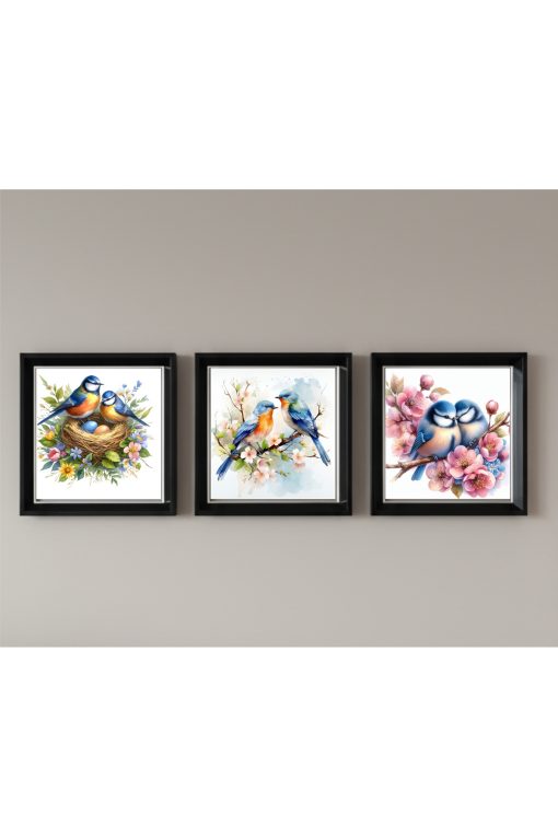 Çerçeveli Pleksi Camlı Kuşlar Temalı Tablo 20 x 20 cm