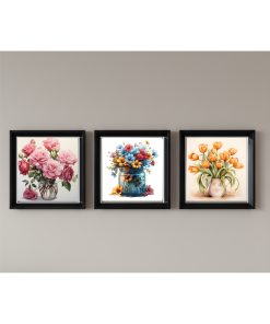 Çerçeveli Pleksi Camlı Güller ve Çiçekler Temalı Tablo 20 x 20 cm