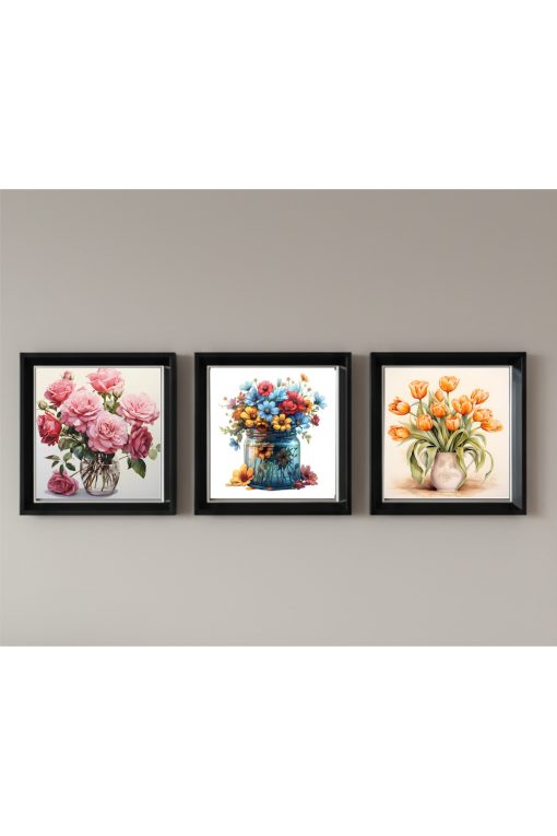 Çerçeveli Pleksi Camlı Güller ve Çiçekler Temalı Tablo 20 x 20 cm