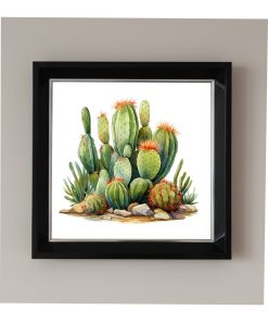 Çerçeveli Pleksi Camlı Kaktus Temalı Tablo 20 x 20 cm