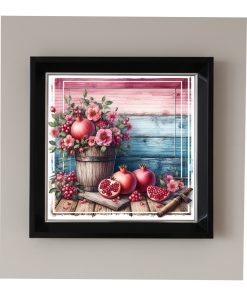 Çerçeveli Pleksi Camlı Nar ve Çiçekler Temalı Tablo 20 x 20 cm