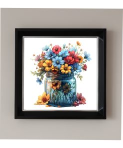 Çerçeveli Pleksi Camlı Saksıda Renkli Papatya Temalı Tablo 20 x 20 cm