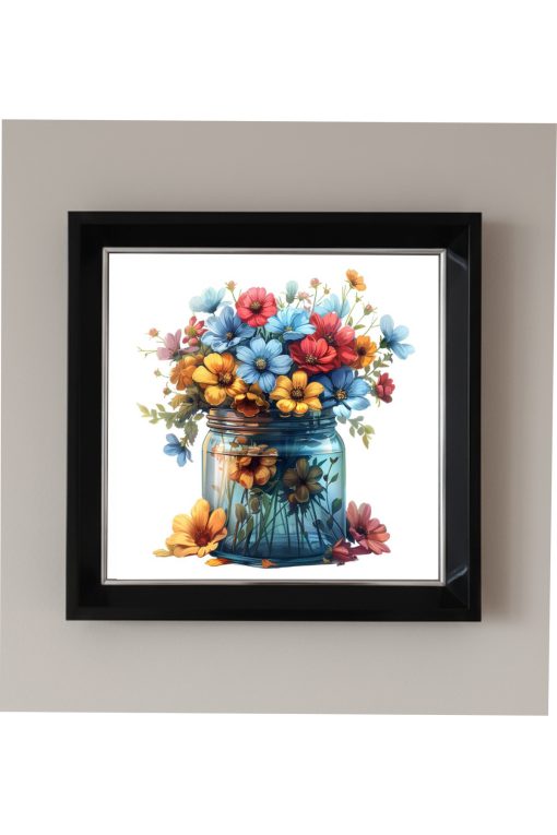 Çerçeveli Pleksi Camlı Saksıda Renkli Papatya Temalı Tablo 20 x 20 cm