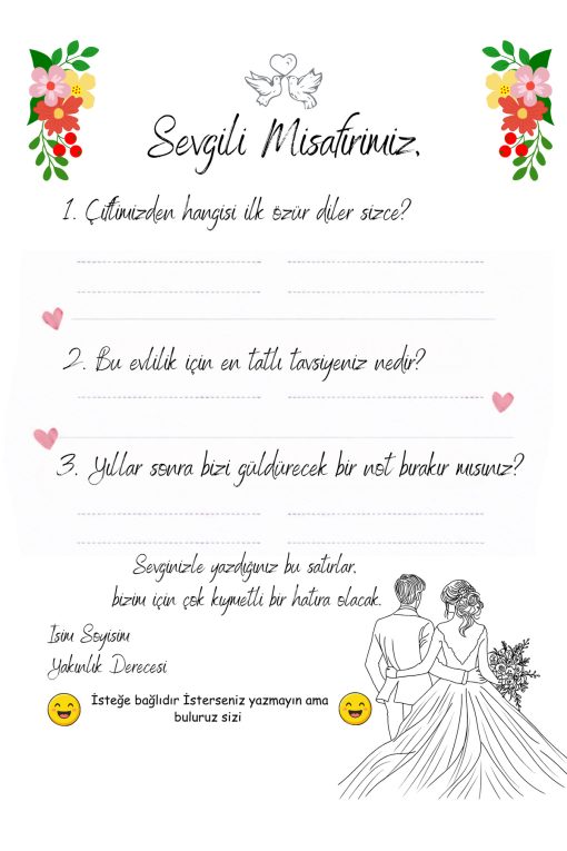 Düğün Nikah Tebessümlü Mesaj Kartı - Düğün Nikah Not Kartı - 13 x 18 Cm - 25 Adet