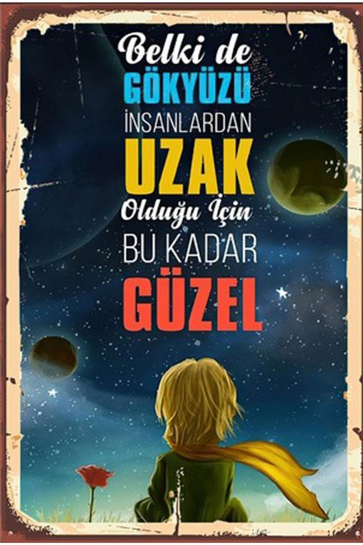 Küçük Prens Belki De Gökyüzü Insanlardan Bu Kadar Uzak Olduğu Için Çok Güzel Retro Ahşap Poster
