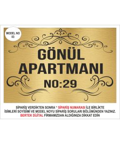 30 x 60 cm Bertek Dijital - Gold Site Apartman Isimliği Aparman Tabelası Metal Aliminyum