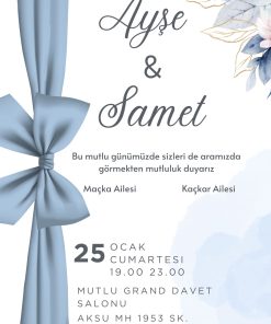 13x18 cm Düğün Davetiyesi | Kişiye Özel Baskı No: 2295
