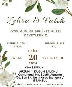13x18 cm Düğün Davetiyesi | Kişiye Özel Baskı No: 2319