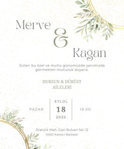 13x18 cm Düğün Davetiyesi | Kişiye Özel Baskı No: 2329