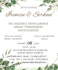 13x18 cm Düğün Davetiyesi | Kişiye Özel Baskı No: 2348