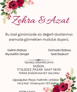 13x18 cm Düğün Davetiyesi | Kişiye Özel Baskı No: 2355