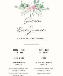 13x18 cm Düğün Davetiyesi | Kişiye Özel Baskı No: 2357