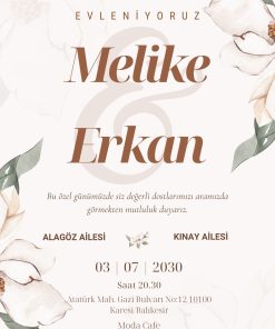 13x18 cm Düğün Davetiyesi | Kişiye Özel Baskı No: 2362