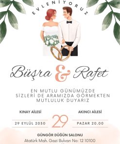 13x18 cm Düğün Davetiyesi | Kişiye Özel Baskı No: 2367