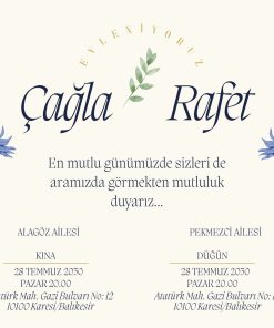 13x18 cm Düğün Davetiyesi | Kişiye Özel Baskı No: 2368