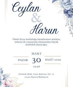 13x18 cm Düğün Davetiyesi | Kişiye Özel Baskı No: 2380