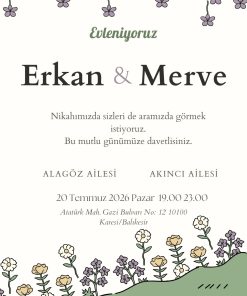 13x18 cm Düğün Davetiyesi | Kişiye Özel Baskı No: 2390