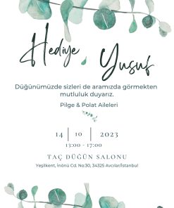 13x18 cm Düğün Davetiyesi | Kişiye Özel Baskı No: 2391