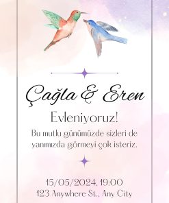 13x18 cm Düğün Davetiyesi | Kişiye Özel Baskı No: 2395