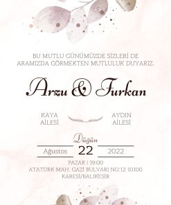 13x18 cm Düğün Davetiyesi | Kişiye Özel Baskı No: 2399