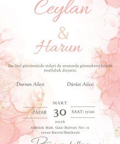 13x18 cm Düğün Davetiyesi | Kişiye Özel Baskı No: 2402