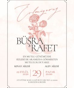 13x18 cm Düğün Davetiyesi | Kişiye Özel Baskı No: 2405